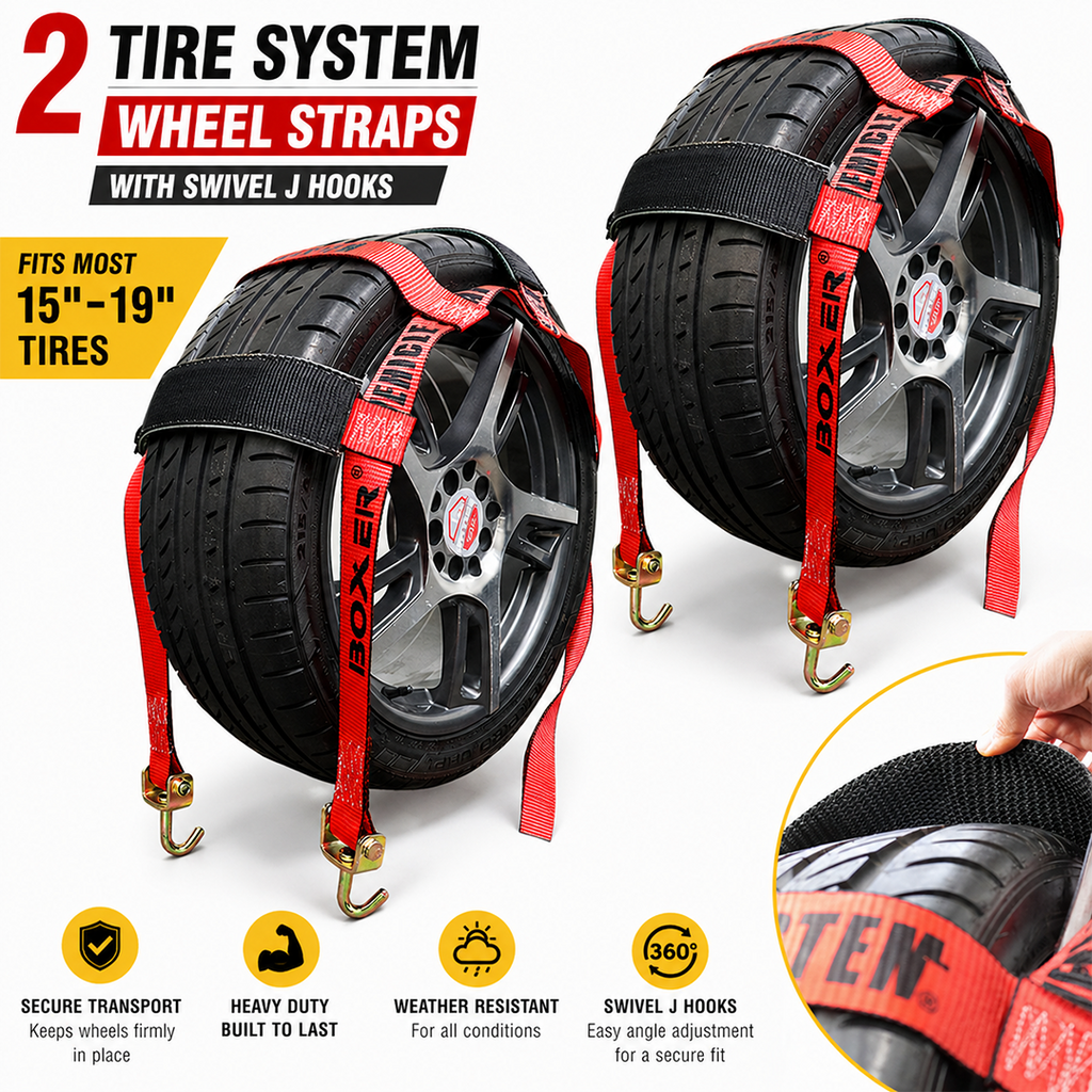 Boxer EliteGrip Pro 2" x 8' Premium Wheel Basket Tire Holder with Swivel J Hooks and High-Performance Rubber Sleeves