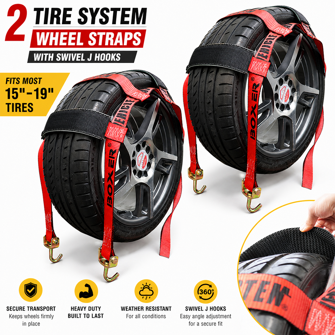 Boxer EliteGrip Pro 2" x 8' Premium Wheel Basket Tire Holder with Swivel J Hooks and High-Performance Rubber Sleeves