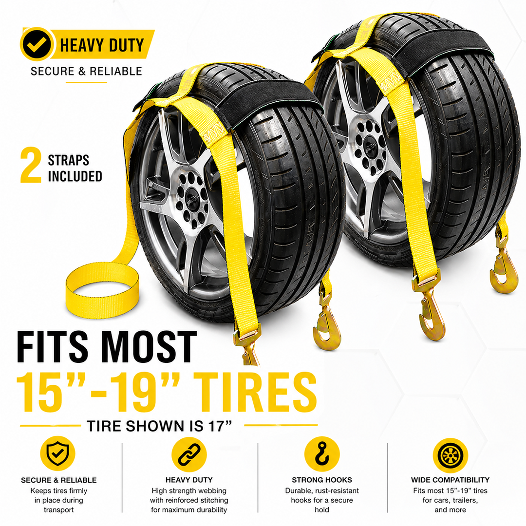 Boxer SureGrip 2" x 8' Wheel Basket Tire Holder with Snap Hooks and Grip-enhancing Rubber Sleeves