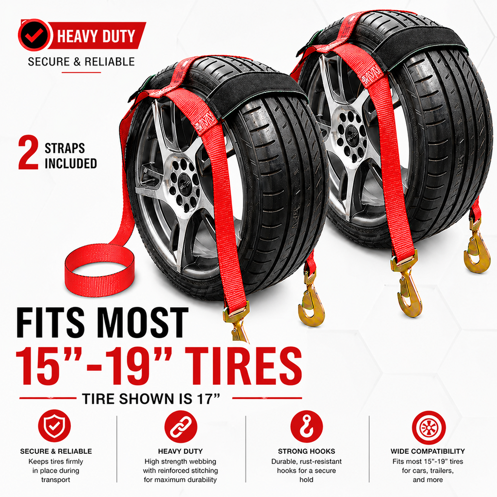 Boxer EliteGrip Pro 2" x 8' Premium Wheel Basket Tire Holder with Snap Hooks and High-Performance Rubber Sleeves