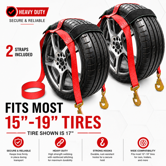 Boxer EliteGrip Pro 2" x 8' Premium Wheel Basket Tire Holder with Snap Hooks and High-Performance Rubber Sleeves