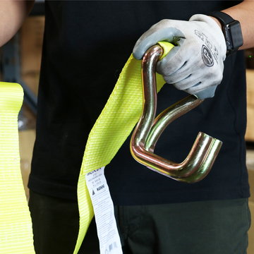 4" x 5' Roll-Off Container Straps with Extra Large Double J-Hook and Sewn Loop End - 0