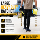 Boxer 4" x 30' USA Assembled Heavy-Duty Pro Ratchet Strap - Grade 70 Forged Chain Hooks - 16,200 lb BS - Double Locking Buckle - 20,000 lb Webbing-4