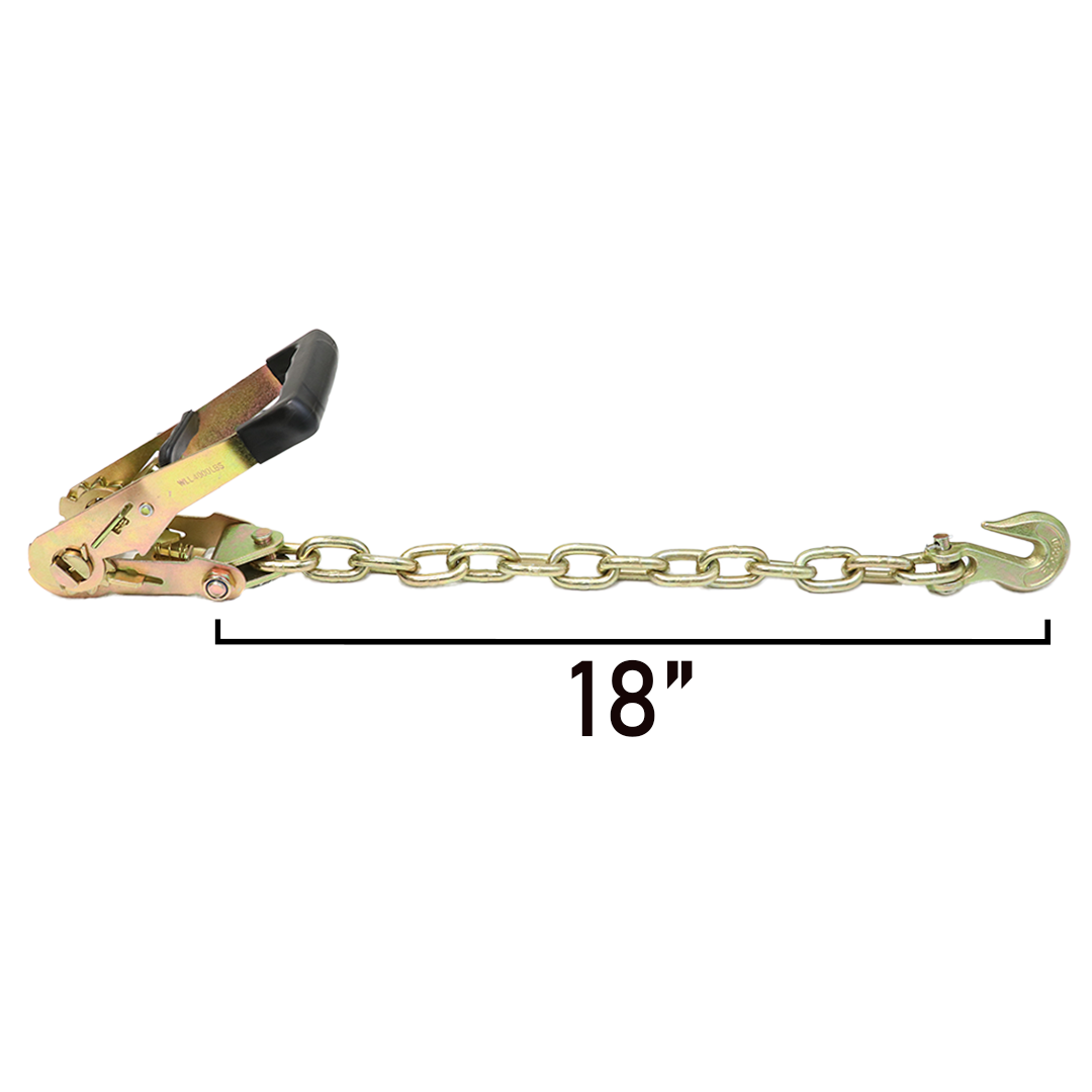 Boxer 2" Ratchet Buckle with 5/16" Grade 70 Chain Hook Extension - 10,000 lbs Breaking Strength