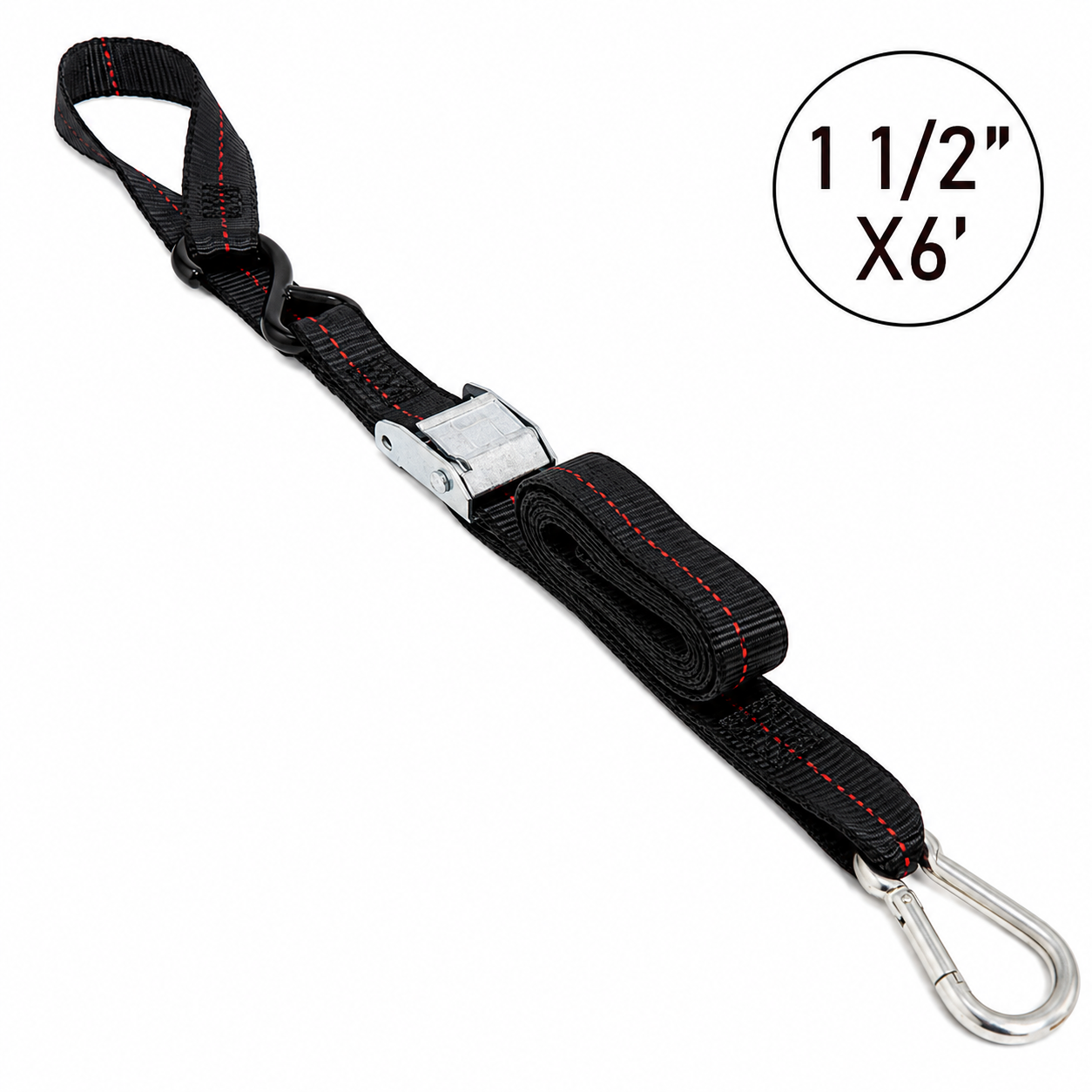 Boxer SecureMax Pro Ultra-Grip 1 1/2" x 6' Cam Buckle Motorcycle Soft Tie Straps with Carabiner Snap Hooks
