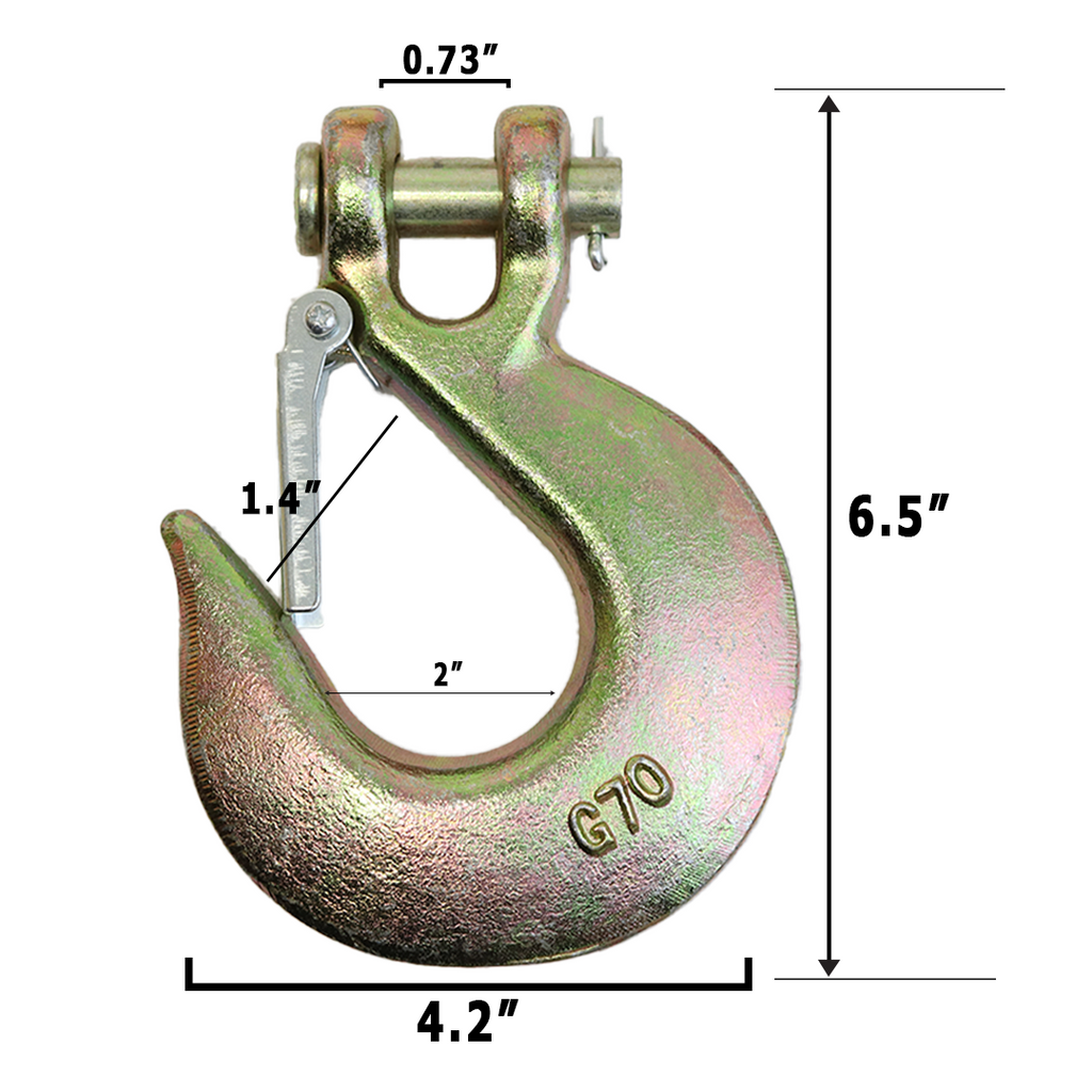 Heavy-Duty 1/2" Forged Clevis Hook with Safety Latch: Grade 70 Steel, Yellow Chrome Finish, 4x Breaking Strength
