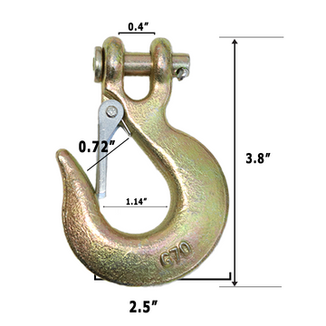 Heavy-Duty 1/4" Forged Clevis Hook with Safety Latch: Grade 70 Steel, Yellow Chrome Finish, 4x Breaking Strength - 0