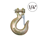 Heavy-Duty 1/4" Forged Clevis Hook with Safety Latch: Grade 70 Steel, Yellow Chrome Finish, 4x Breaking Strength-1