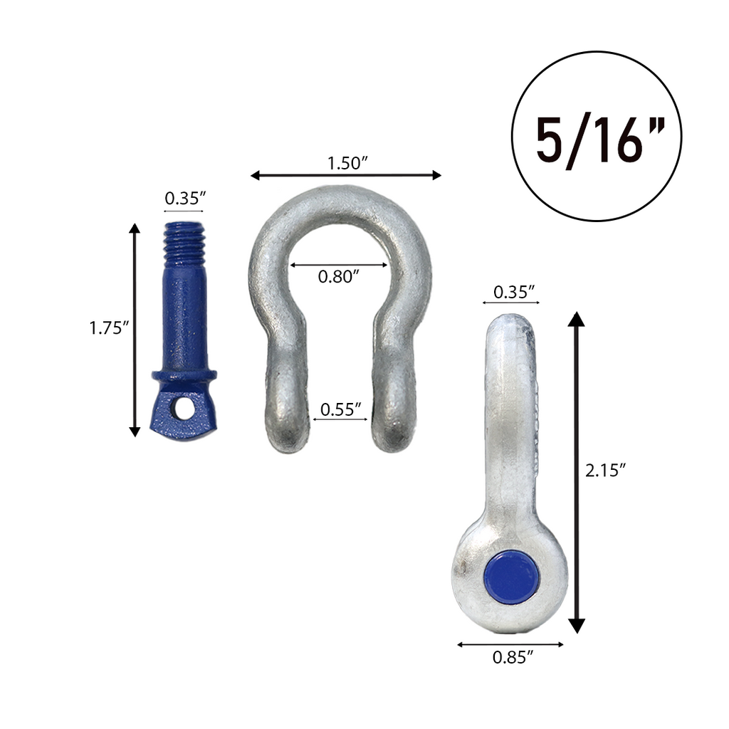 Galvanized Finish 5/16" Forged Screw-In Anchor Shackle Set: Heavy-Duty and Versatile Anchoring Solution