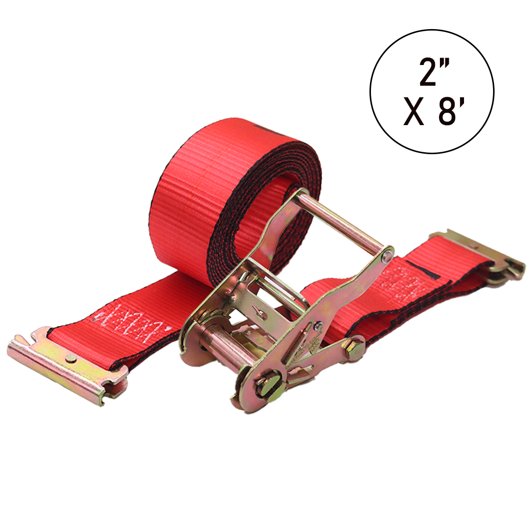 E-Track Wheel Chock Tie-Down Strap – 2" x 8' Heavy Duty Ratchet Strap, 4,400lb Break Strength, Secure Tire Bonnet for ATV, UTV, Lawn Mowers & Equipment Transport