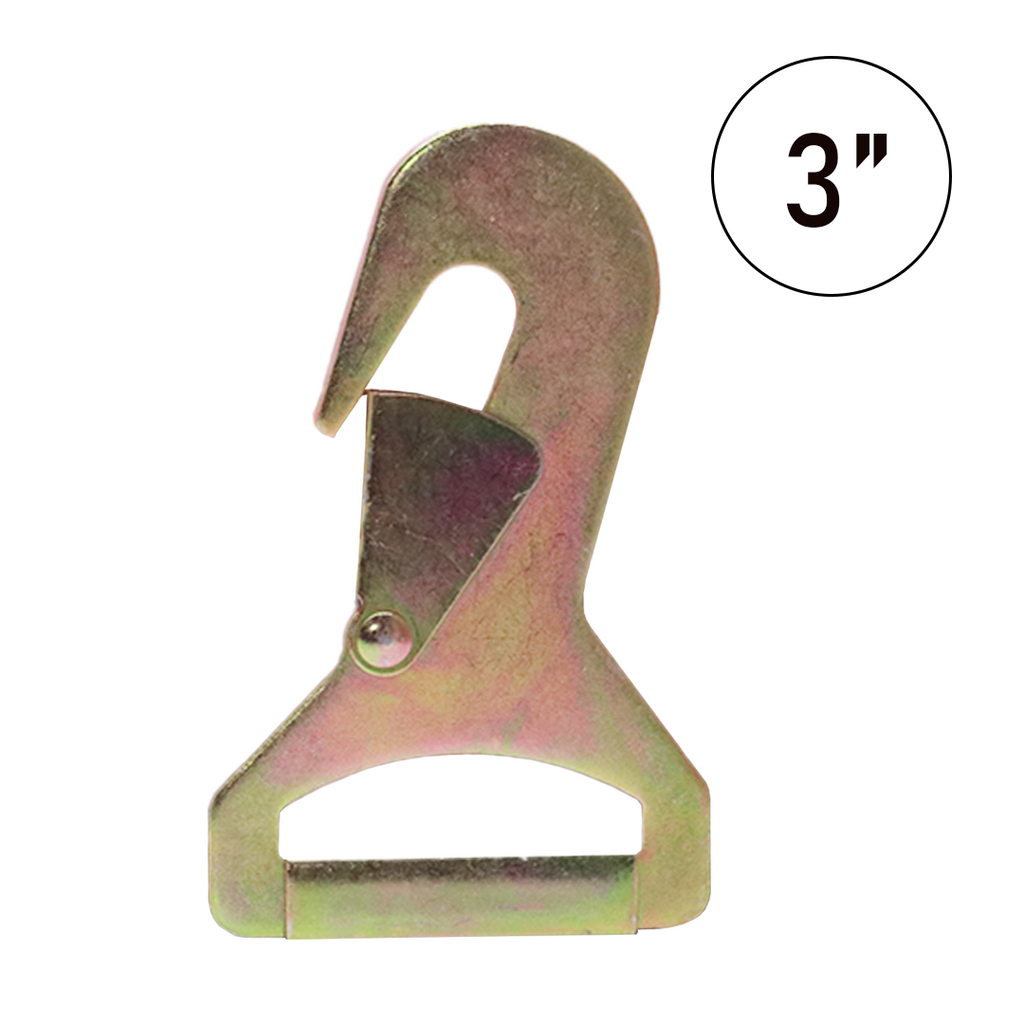 Heavy-Duty 3" Snap Flat Hook with Safety Latch - 15,000 lbs Breaking Strength