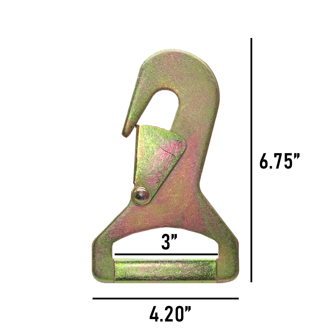 Heavy-Duty 3" Flat Snap Hook with Safety Latch - 15,000 lbs Breaking Strength