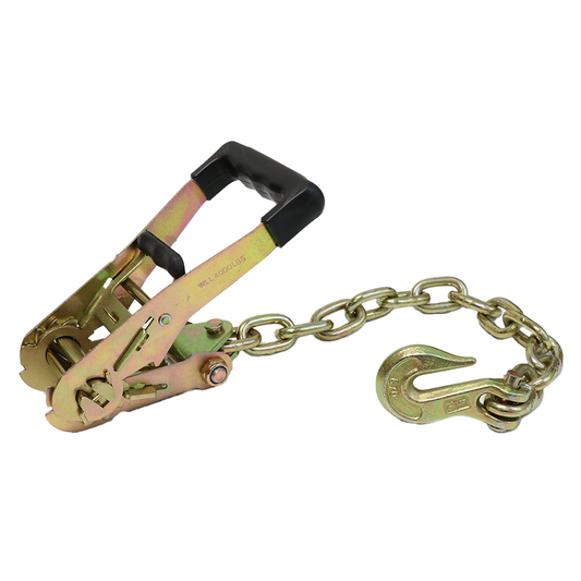Boxer 2" Ratchet Buckle with 5/16" Grade 70 Chain Hook Extension - 10,000 lbs Breaking Strength