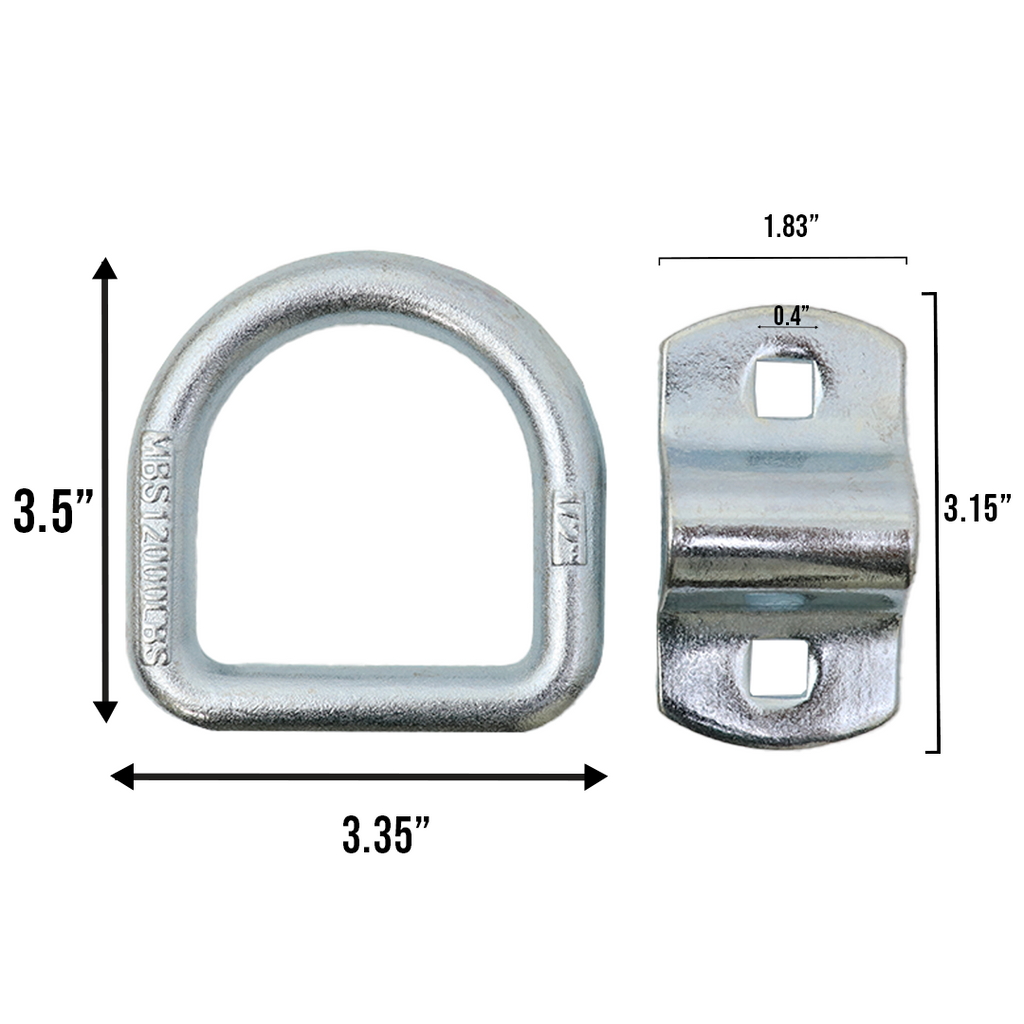 Heavy Duty 1/2" Forged Lashing D Ring with Bolt-On Mounting Bracket in Zinc Plated Steel