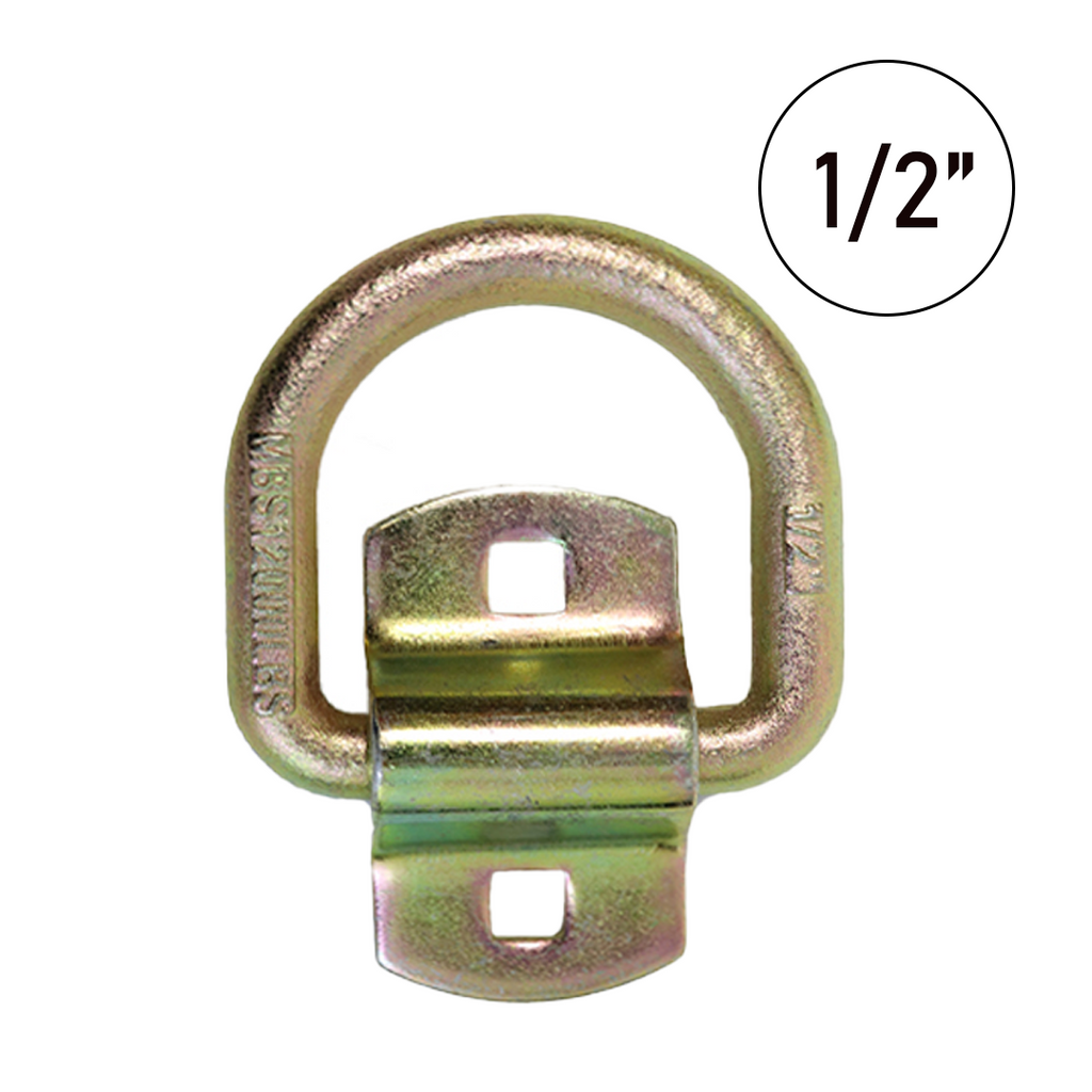 Heavy Duty 1/2" Forged Lashing D Ring with Bolt-On Mounting Bracket in Yellow Chrome