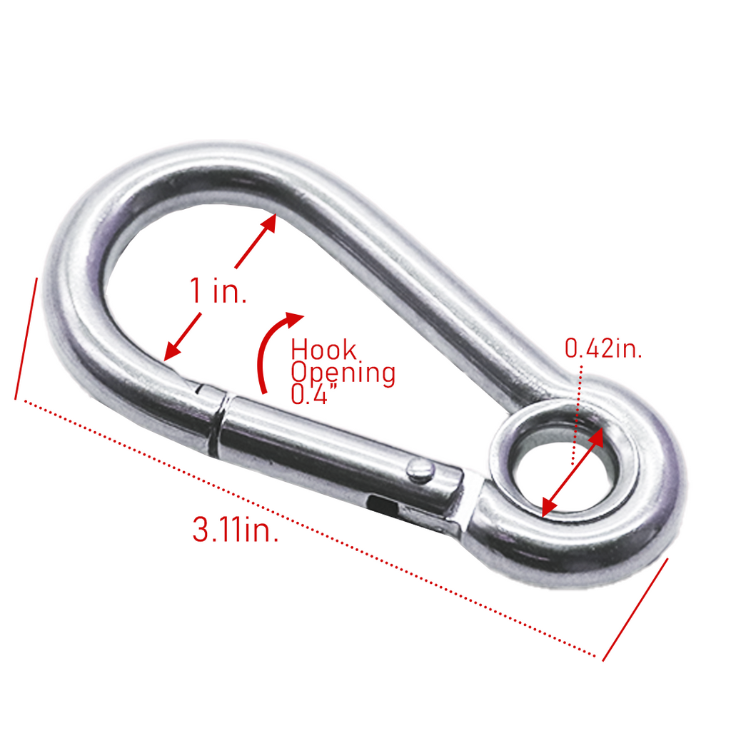 Stainless Steel 1" Carabiner Snap Hooks - 750 lbs. Breaking Strength