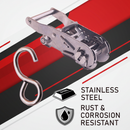 1" x 10' Stainless Steel Ratchet Strap with S-Hooks, 770 lbs. Breaking Strength-3
