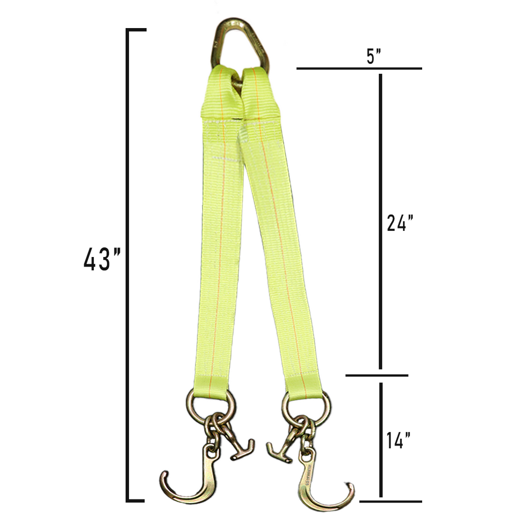 Boxer High-Strength V-Bridle Strap with Yellow Chrome Finish, 8" J Hook, and Versatile T Hook