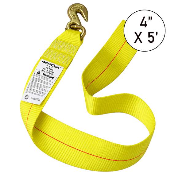 4" x 5' Heavy-Duty Roll-Off Winch Strap with 3/8" Grab Hook – 5,400 lb WLL