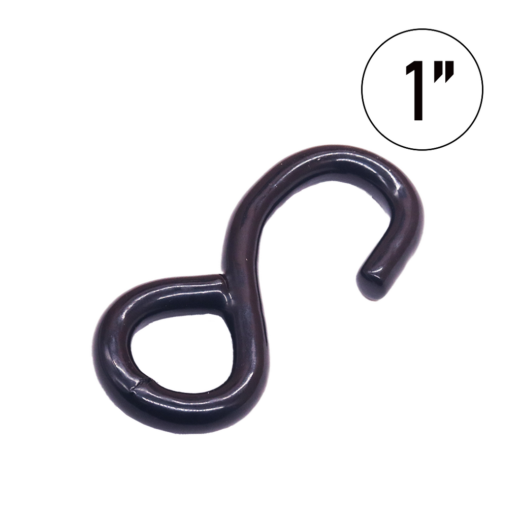 1" Heavy Duty S Hook - 3,300 lbs Breaking Strength, 1,100 lbs WLL, Full PE Coated Tie Down Hook
