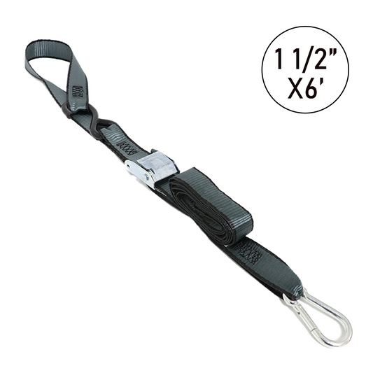 Boxer SecureMax Pro Ultra-Grip 1 1/2" x 6' Cam Buckle Motorcycle Soft Tie Straps with Carabiner Snap Hooks
