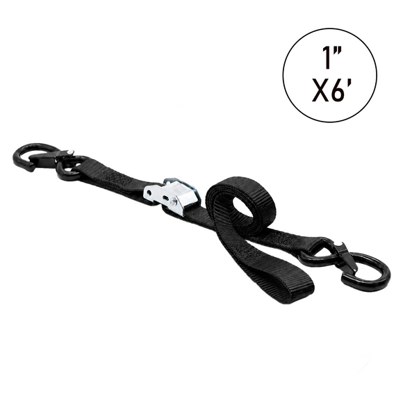 Boxer SecureMax Pro: Ultra-Grip 1" x 6' Cam Buckle Motorcycle Soft Tie Straps with Heavy Duty S Hook