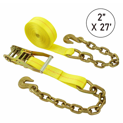 Boxer Heavy Duty 2" Ratchet Strap with Chain Hooks - 10,000 lbs Load Capacity