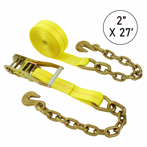 Boxer 2" Heavy-Duty Ratchet Strap - G70 Forged Chain Hooks - 5/16" Chain - USA Assembled - 10,000 lb BS - Wide Ratchet Handle