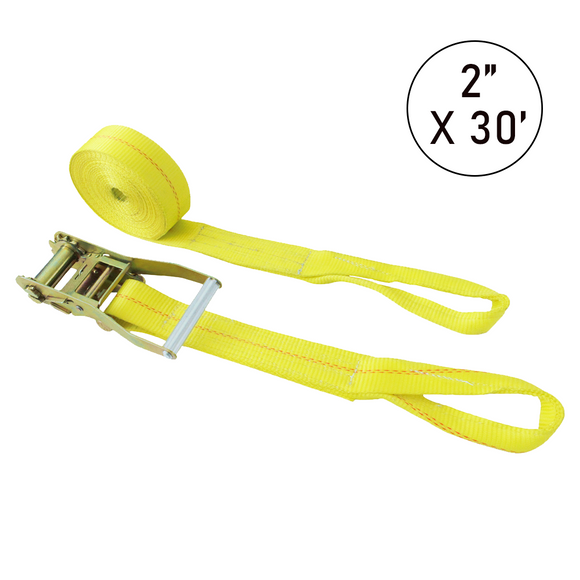 Boxer 2" USA Assembled Heavy-Duty Ratchet Strap - Reinforced Loop Ends - 10,000 lb BS - Non-Marring Soft Tie Down - Wide Ratchet Handle