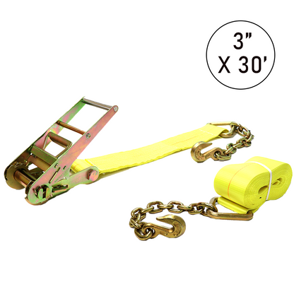 Boxer Heavy Duty 3" Ratchet Strap with Grade 70 Chain Hook - 15,000 lbs Load Capacity