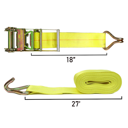 Boxer Pro-Assembled 4" x 27' Heavy-Duty Ratchet Tie Down with J Hooks - 16,200 lbs Breaking Strength