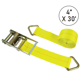 Boxer 4" x 30' USA Assembled Heavy-Duty Ratchet Strap - Versatile Delta Rings - 16,200 lb BS - Double Locking Buckle - 20,000 lb Industrial Webbing