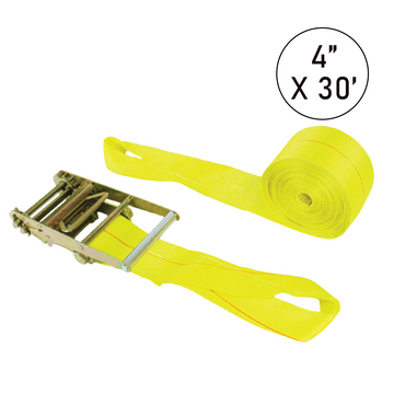Boxer 4" x 30' USA Assembled Heavy-Duty Ratchet Strap - Reinforced Loop Ends - 15,000 lb BS - Double Locking Buckle - 20,000 lb Industrial Webbing