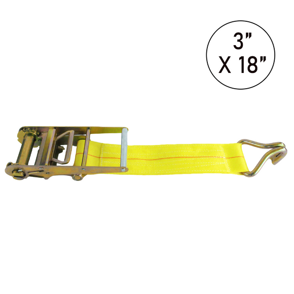Boxer 3" x 18" USA Assembled Ratchet Strap Replacement Short End - Twin J Hook / Wire Hook - 15,000 lb BS - Custom Fixed End