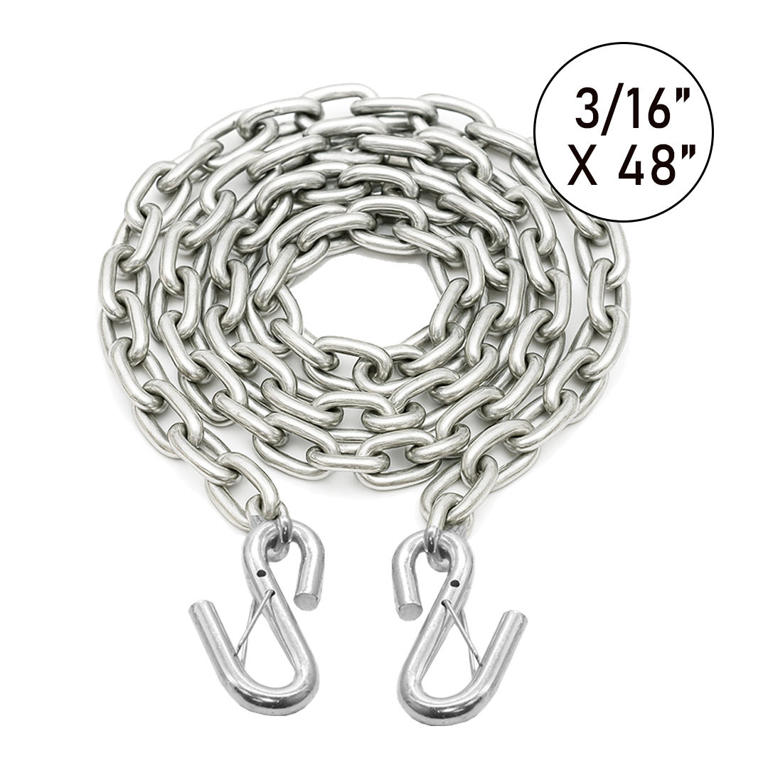 3/16" x 48" Zinc-Plated Grade 30 Trailer Safety Chain with Dual Safety Latch Hooks