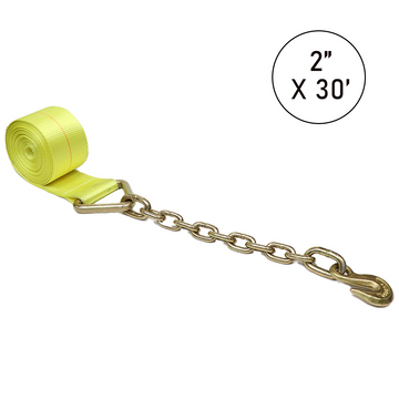 Boxer Tools 2" x 30' USA Assembled Winch Strap - Grade 70 Forged Chain Hook - 10,000 lb BS - Heavy Duty Custom Webbing