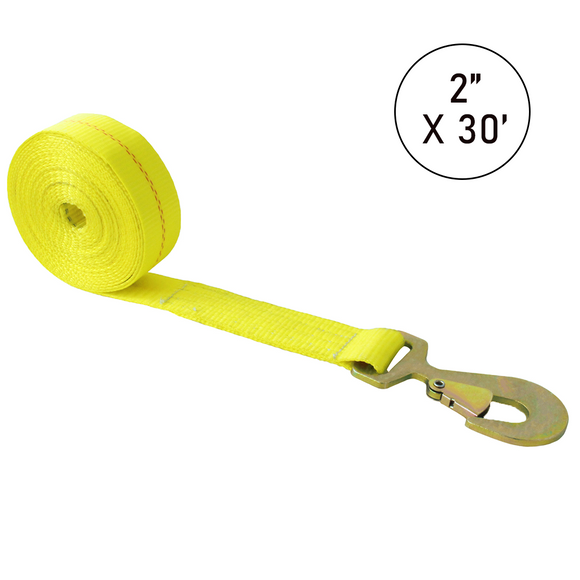 Boxer 2" USA Assembled Winch Strap - Heavy Duty Flat Snap Hook with Safety Latch - 10,000 lb BS - Custom Industrial Webbing