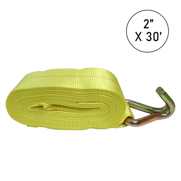 Boxer 2" USA Assembled Winch Strap - Twin J-Hook / Wire Hook - 10,000 lb BS - Heavy Duty Custom Webbing