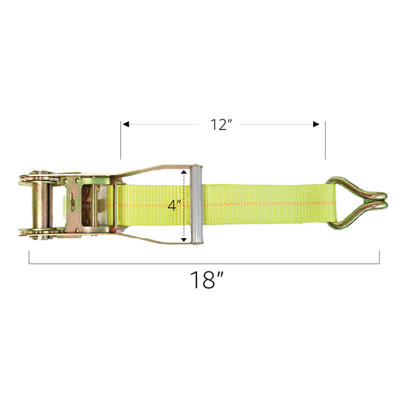 Boxer 2" x 12" Heavy Duty Ratchet Strap Replacement Short End - Twin J Hook / Wire Hook - 10,000 lb BS - Double Locking Wide Ratchet