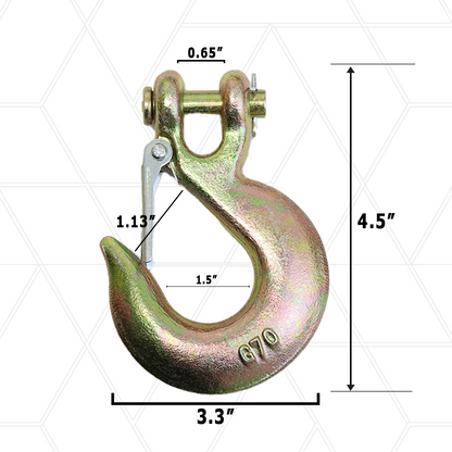Heavy-Duty Clevis Hook with Safety Latch: Grade 70 Steel, Yellow Chrome Finish, 4x Breaking Strength
